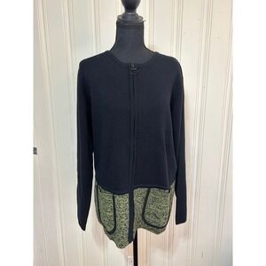 Urban Wool Merino Collection Black Green Colorblock Zip Up Cardigan Sweater M